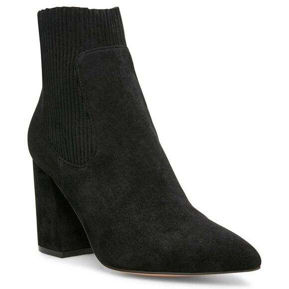 Steven NY Steve Madden Near Suede Bootie 8.5 Black Multi Block Heel Ribbed Top - Picture 1 of 2